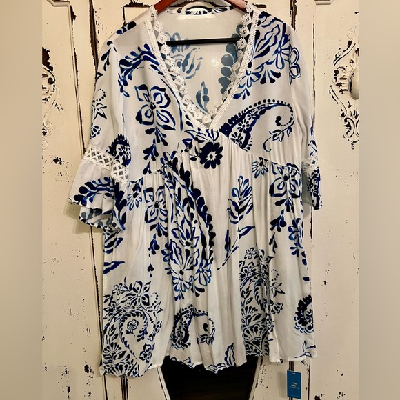 NWT CUPSHE Women's Floral Paisley Print Lace Beach Dress Sz L - Picture 3 of 7